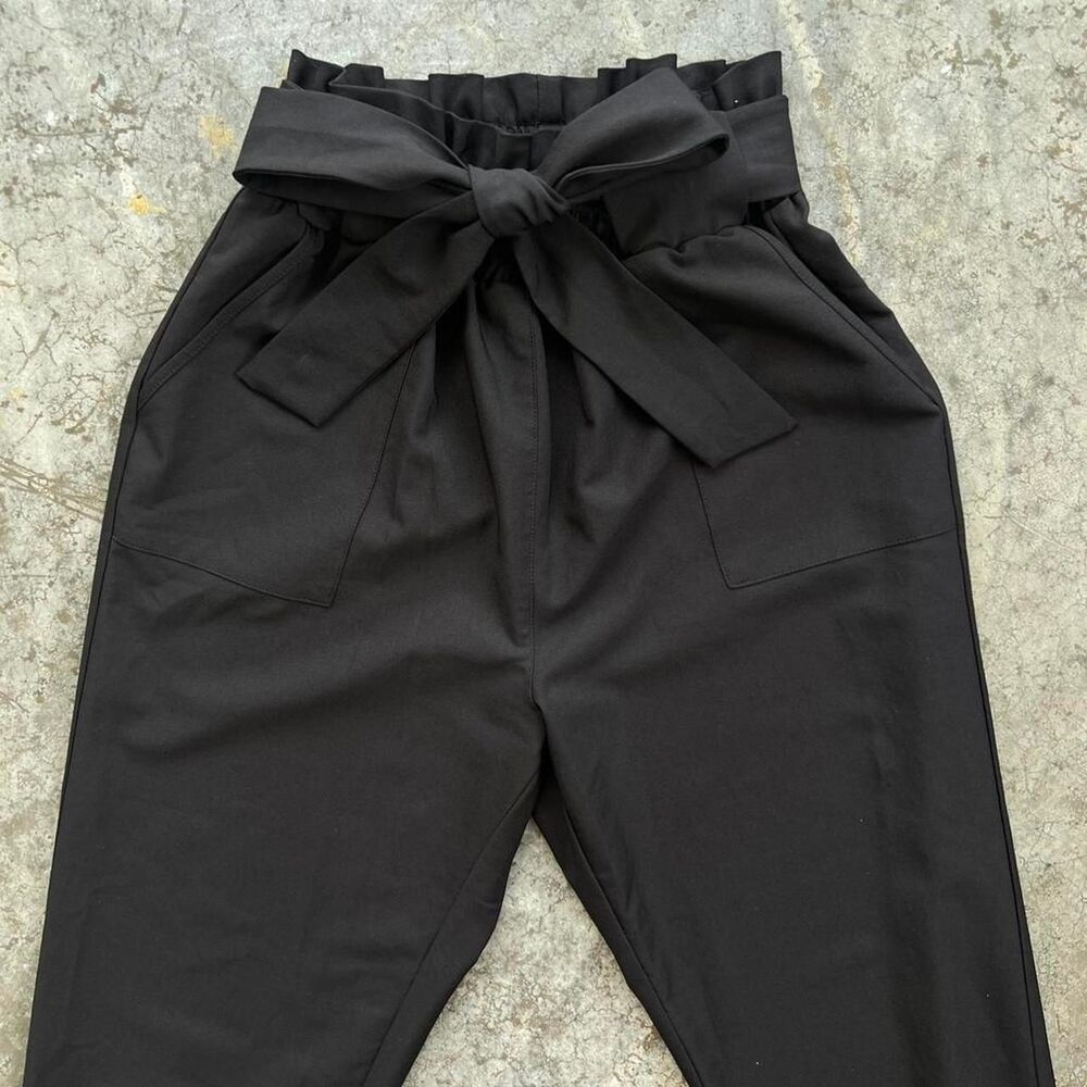 Grace Karin Black Paper Bag Pants Stretchy Elastic Waist Trousers Women's Medium - Picture 2 of 11